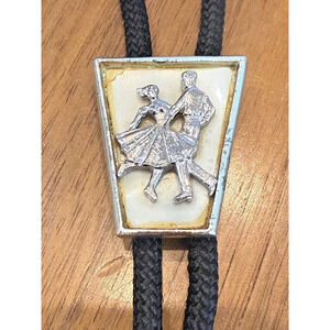 VINTAGE Silvertone SQUARE DANCING WESTERN ROCKABILLY Bolo Tie w 16" Black Cord